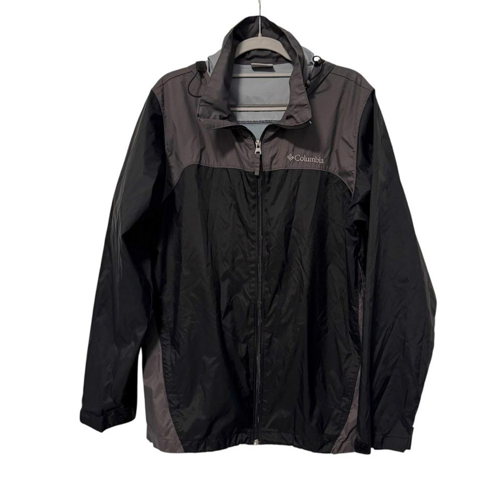 Columbia Rain Jacket Black Gray Colorblock Hooded Outdoor Mens Size S